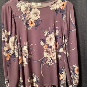 Beacon Womens medium long sleeve purple flower print top blouse